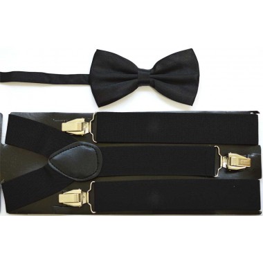 Set papion negru si bretele negre 
